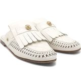 Quilted Leather Lion Fringe Flat Mules Size 39