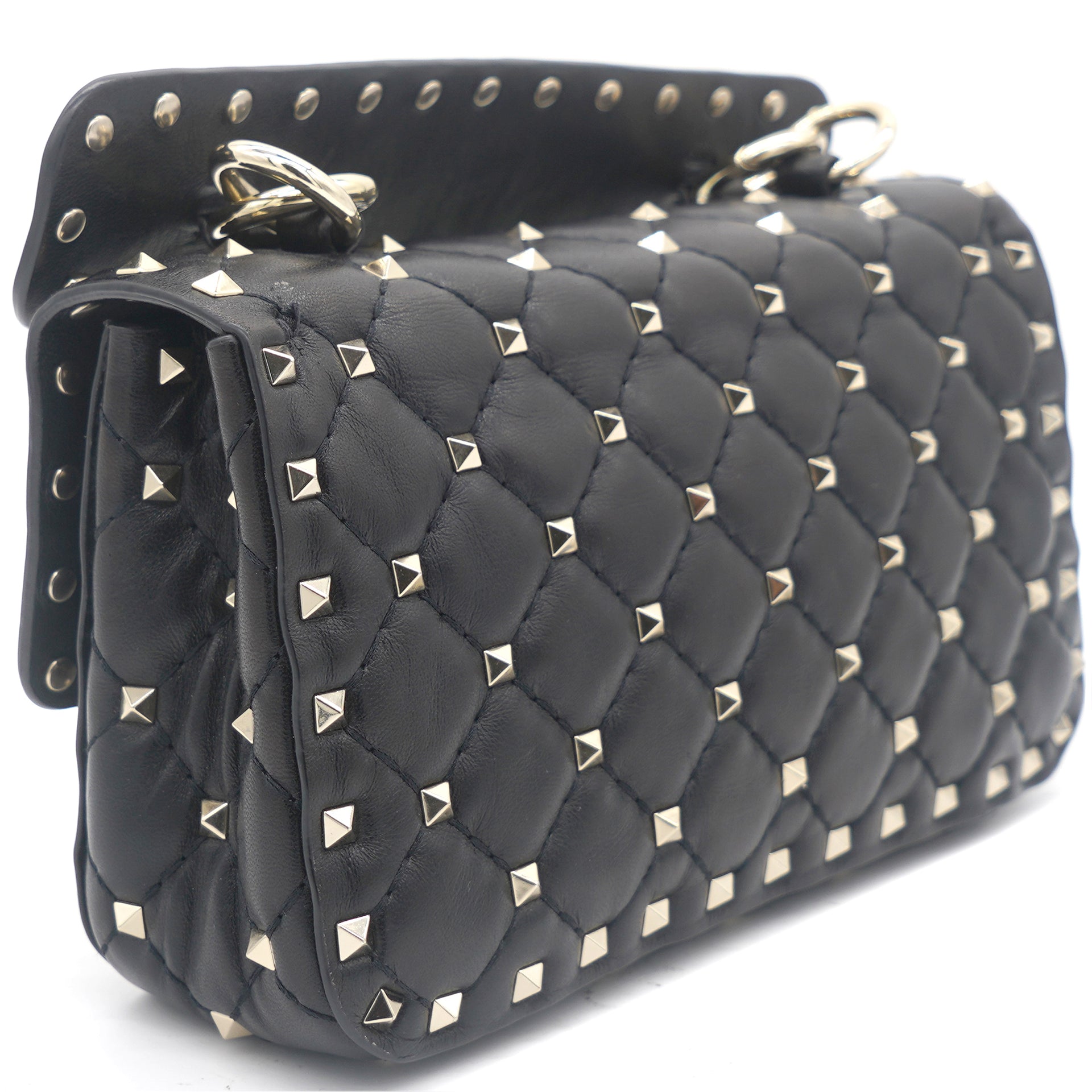Valentino Small Rockstud Spike Chain Bag In Lambskin Black