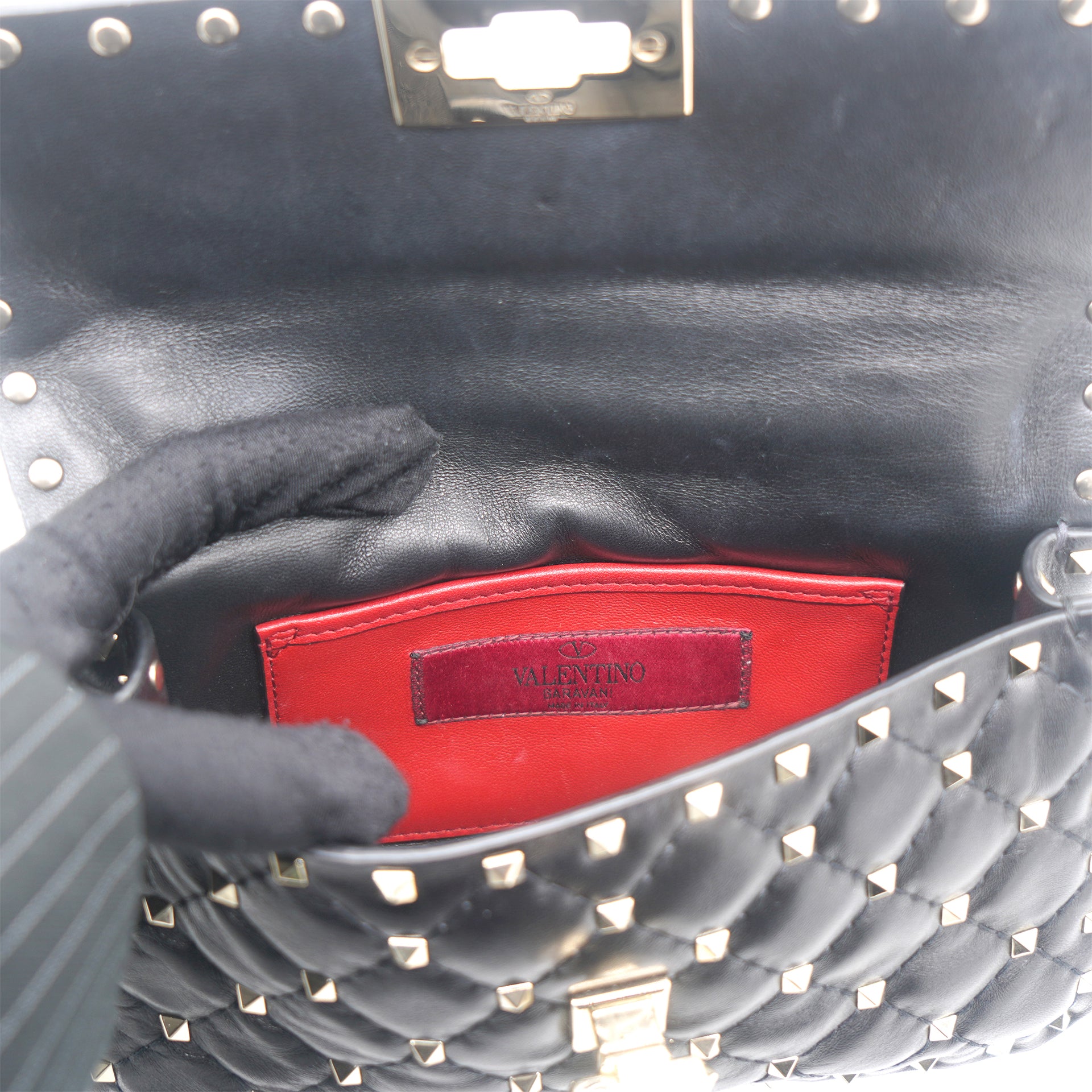 Spike Shoulder Bag Black Lambskin Leather
