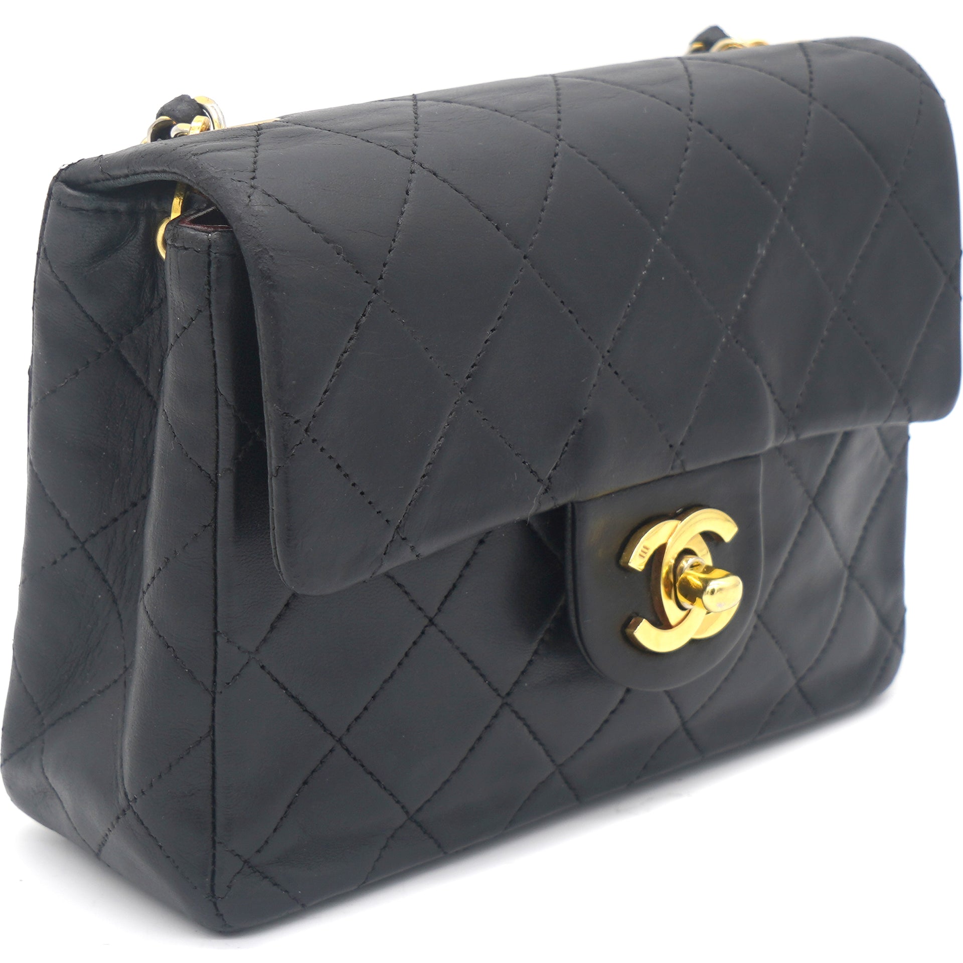 Chanel Black Quilted Rare Mini Classic Patent Flap Bag Silver