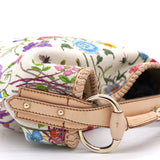 White Flora Canvas and Leather Small Horsebit Hobo