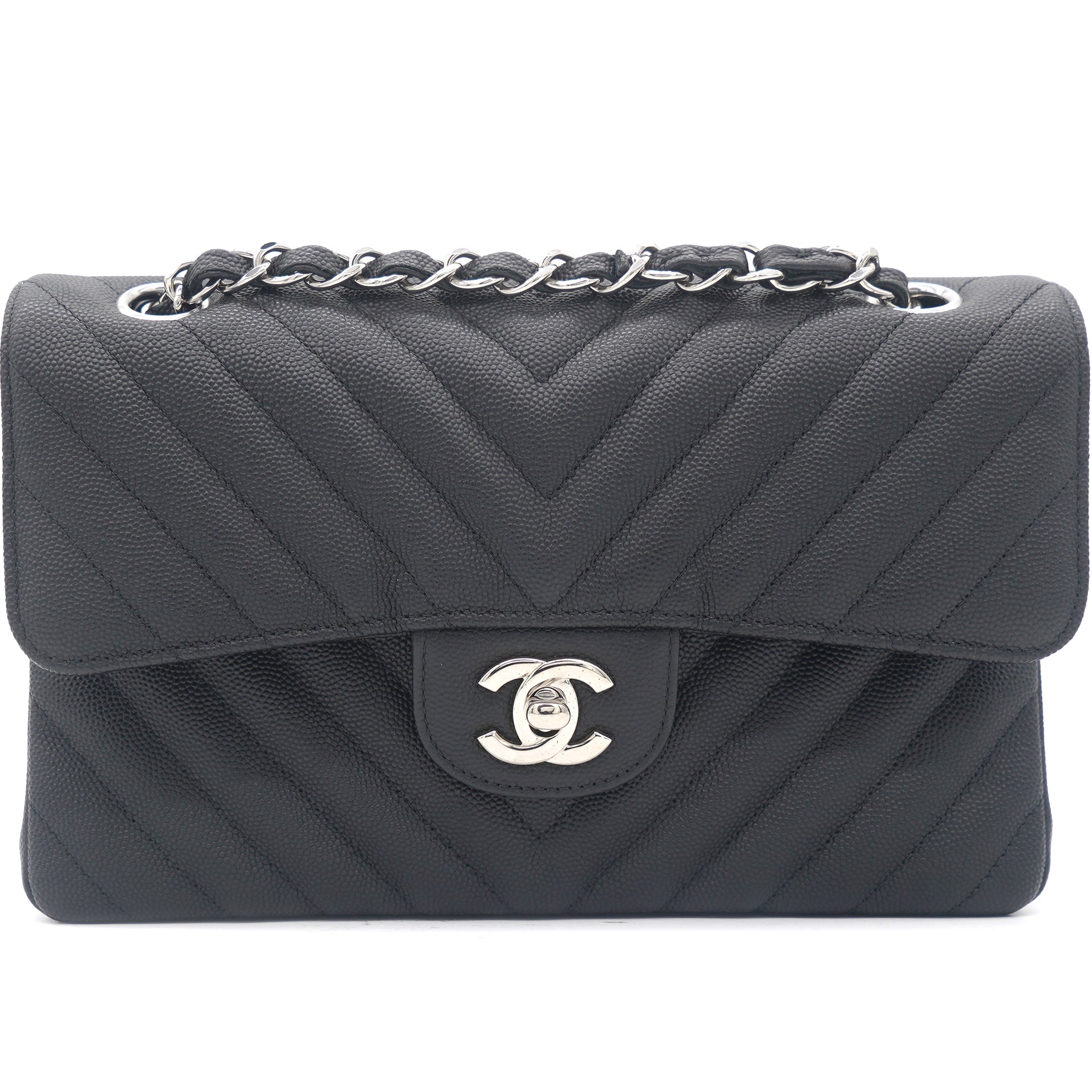 Chanel Classic Double Flap Quilted Chevron Medium Black - US