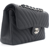 Caviar Chevron Quilted Small Double Flap Black