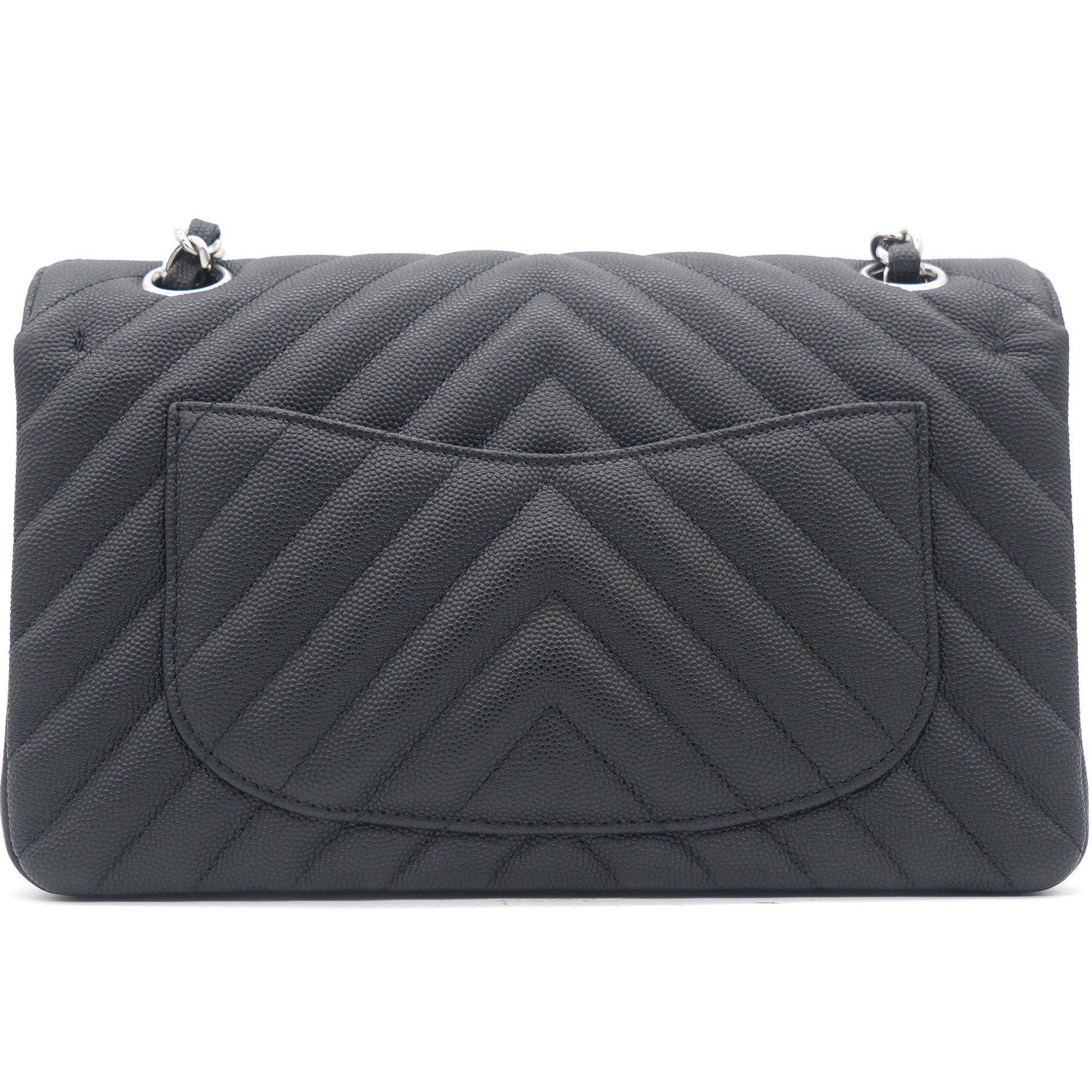Caviar Chevron Quilted Small Double Flap Black