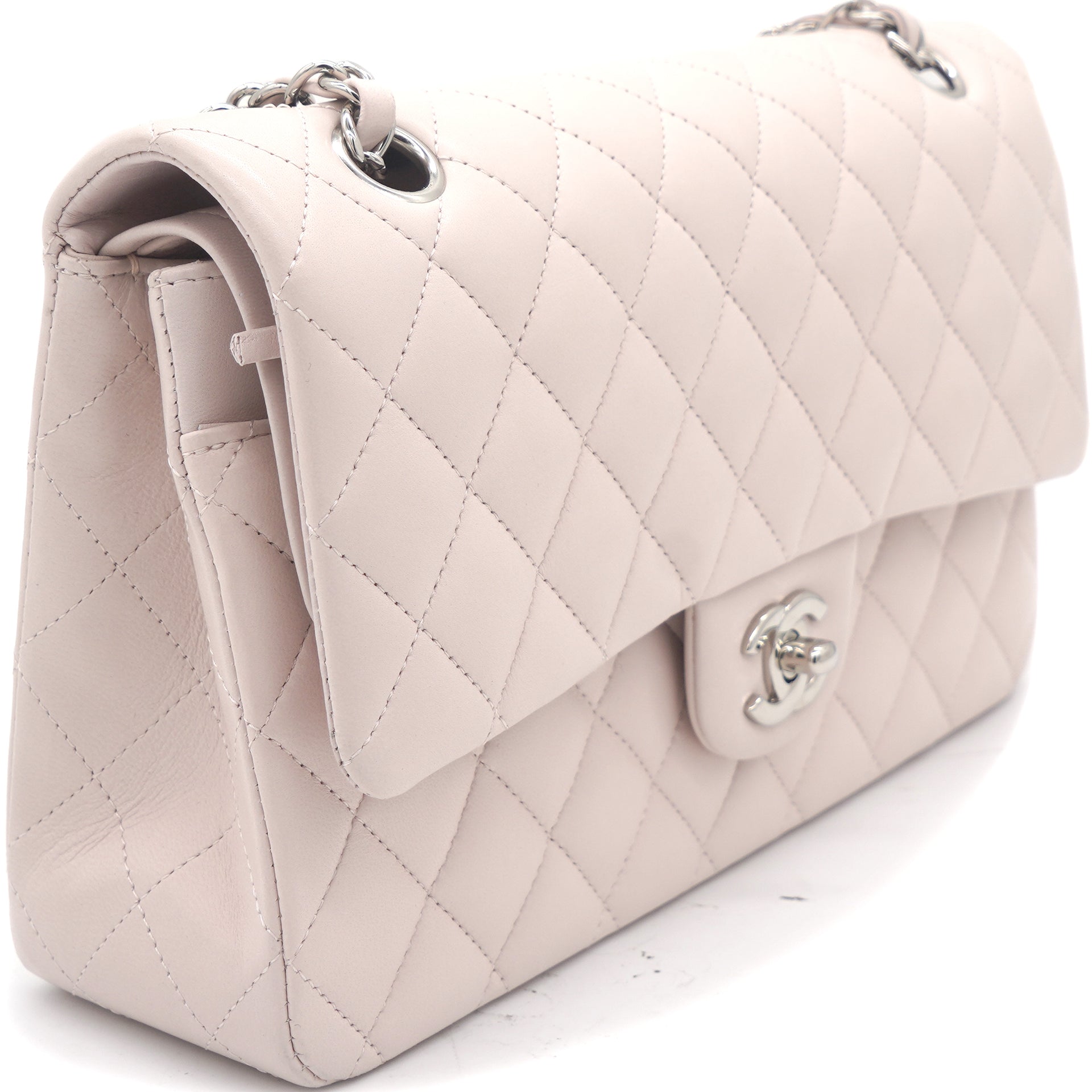 Chanel Light Pink Quilted Lambskin Leather Classic Double Flap Bag