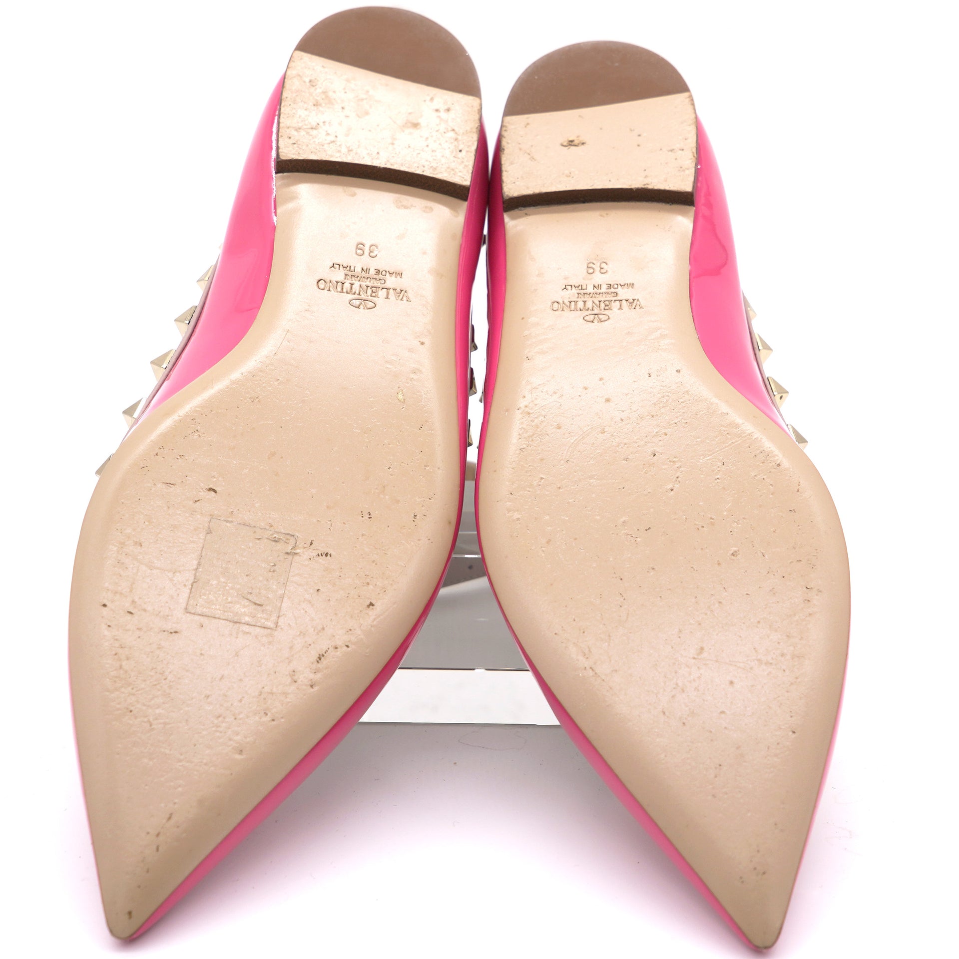 Rockstud Pink Ankle Strap Ballet Flats 39