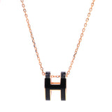 H Black Lacquer Rose Gold Plated Pendant Necklace