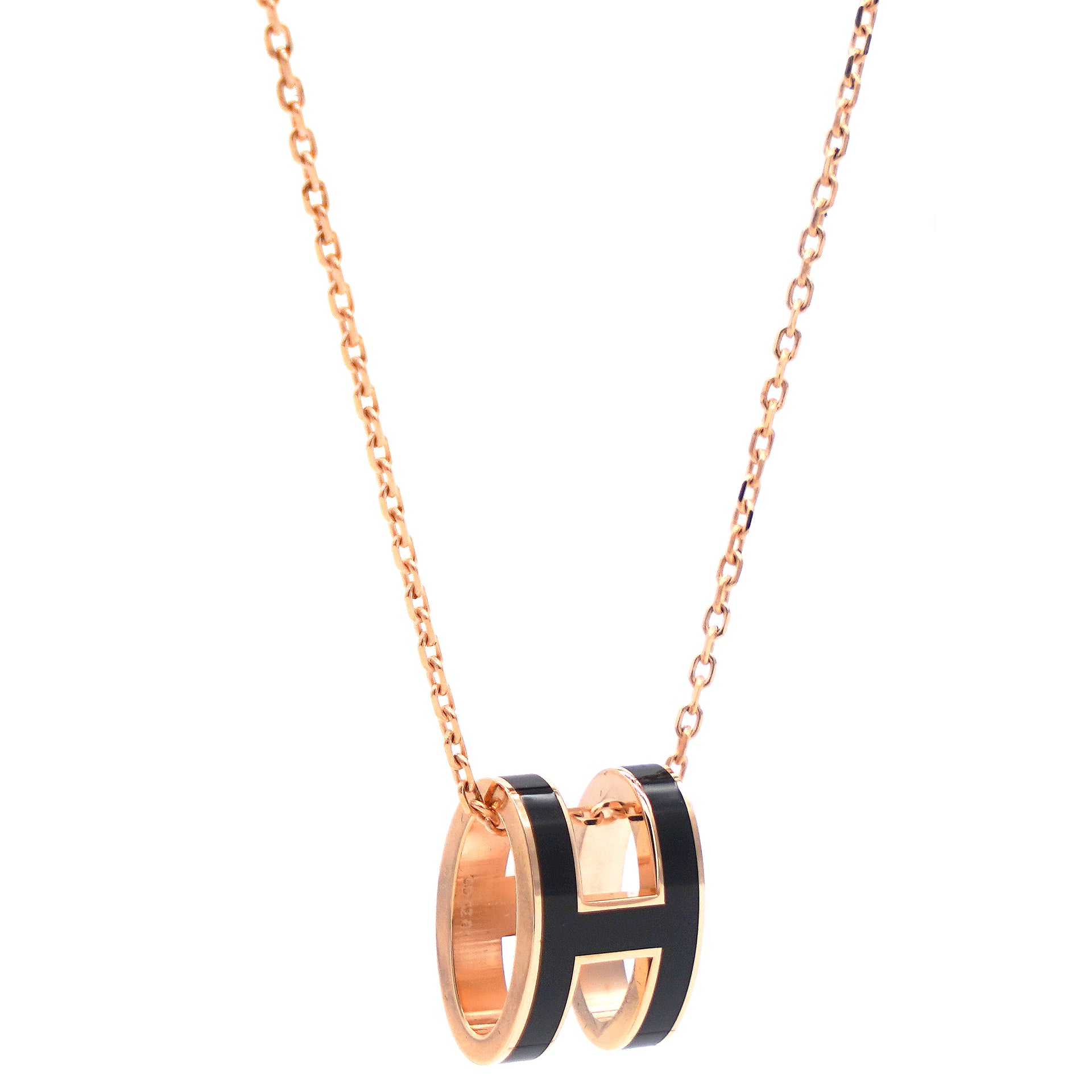 H Black Lacquer Rose Gold Plated Pendant Necklace