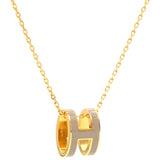 H Grey Lacquer Gold Plated Pendant Necklace