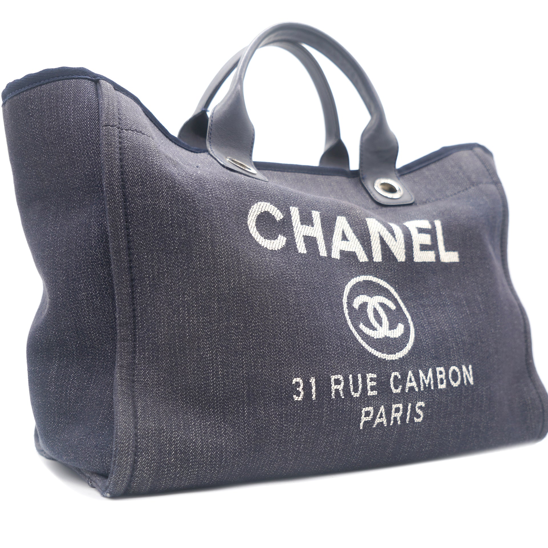 Chanel Grey & Black Canvas Large Deauville Tote in Metallic