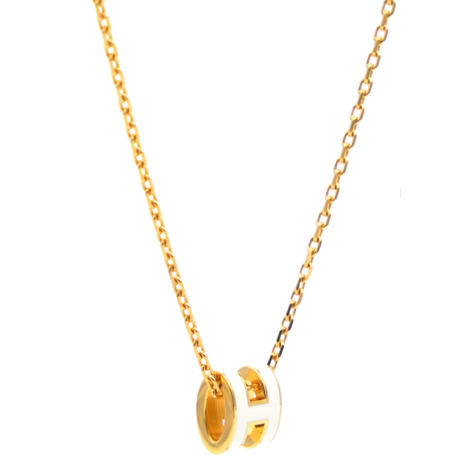 Pop H Mini White Lacquer Yellow Gold Plated Pendant