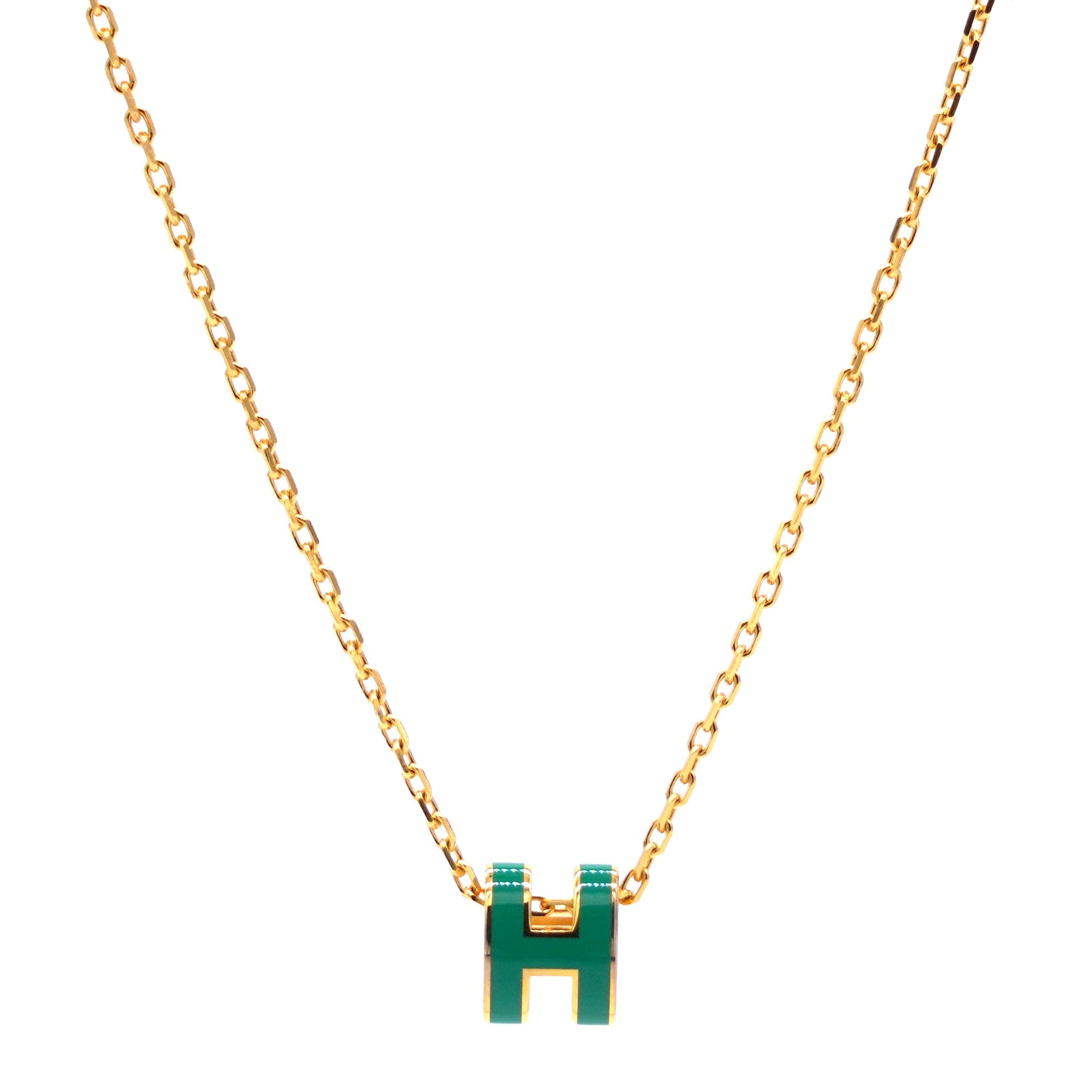 Pop H Mini Green Lacquer Yellow Gold Plated Pendant