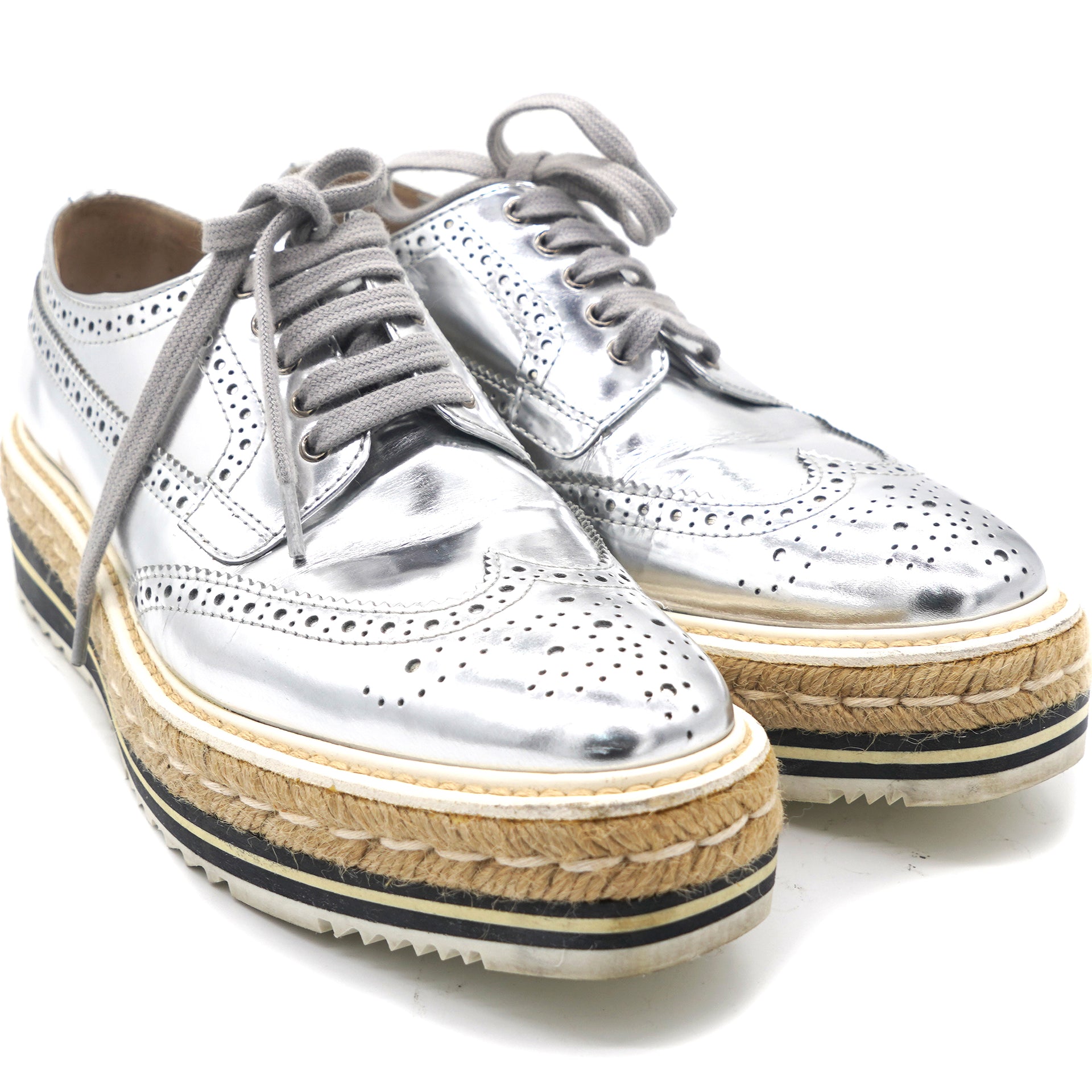 Silver Leather Lace-Up Derby Shoe 38.5