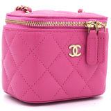 Caviar Quilted Small Vertical Coco Beauty Vanity Case With Chain Pink