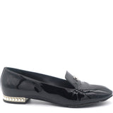 Chanel Black Patent Leather silver crystals CC logo Flat Loafers