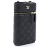 Caviar Quilted Small Vertical Vanity Case With Chain Black