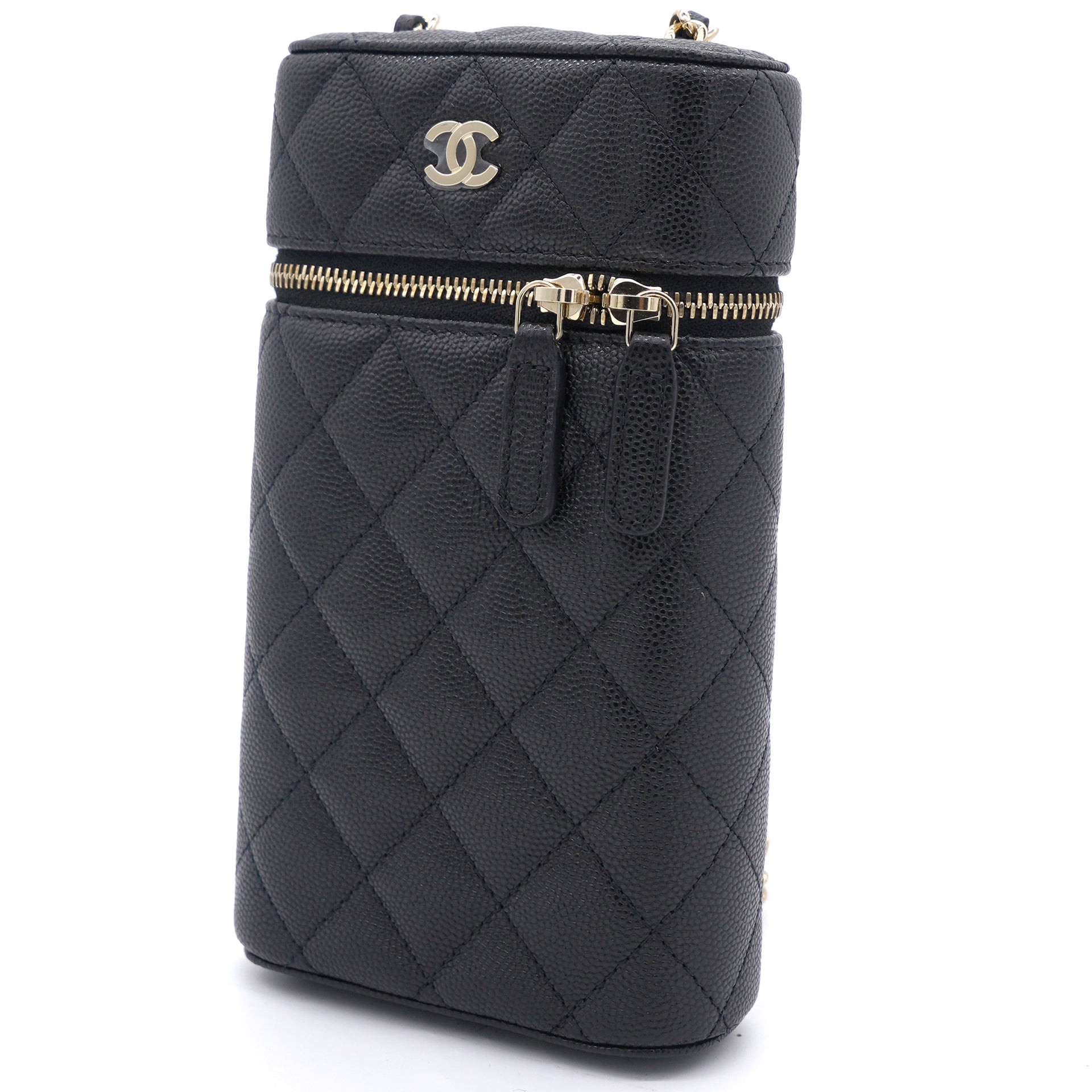 Caviar Quilted Small Vertical Vanity Case With Chain Black