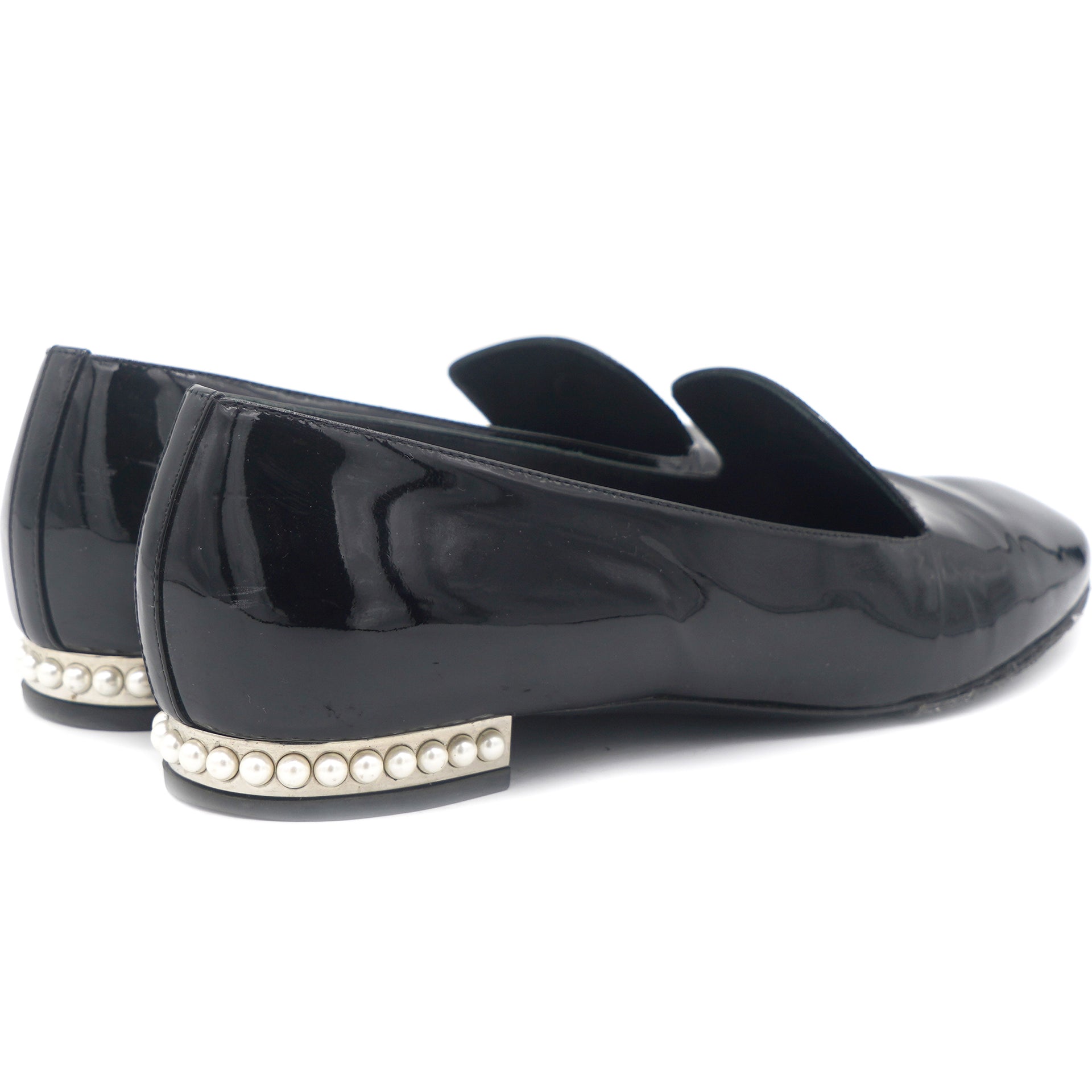 Patent Calfskin Pearl CC Loafers 38.5 Black