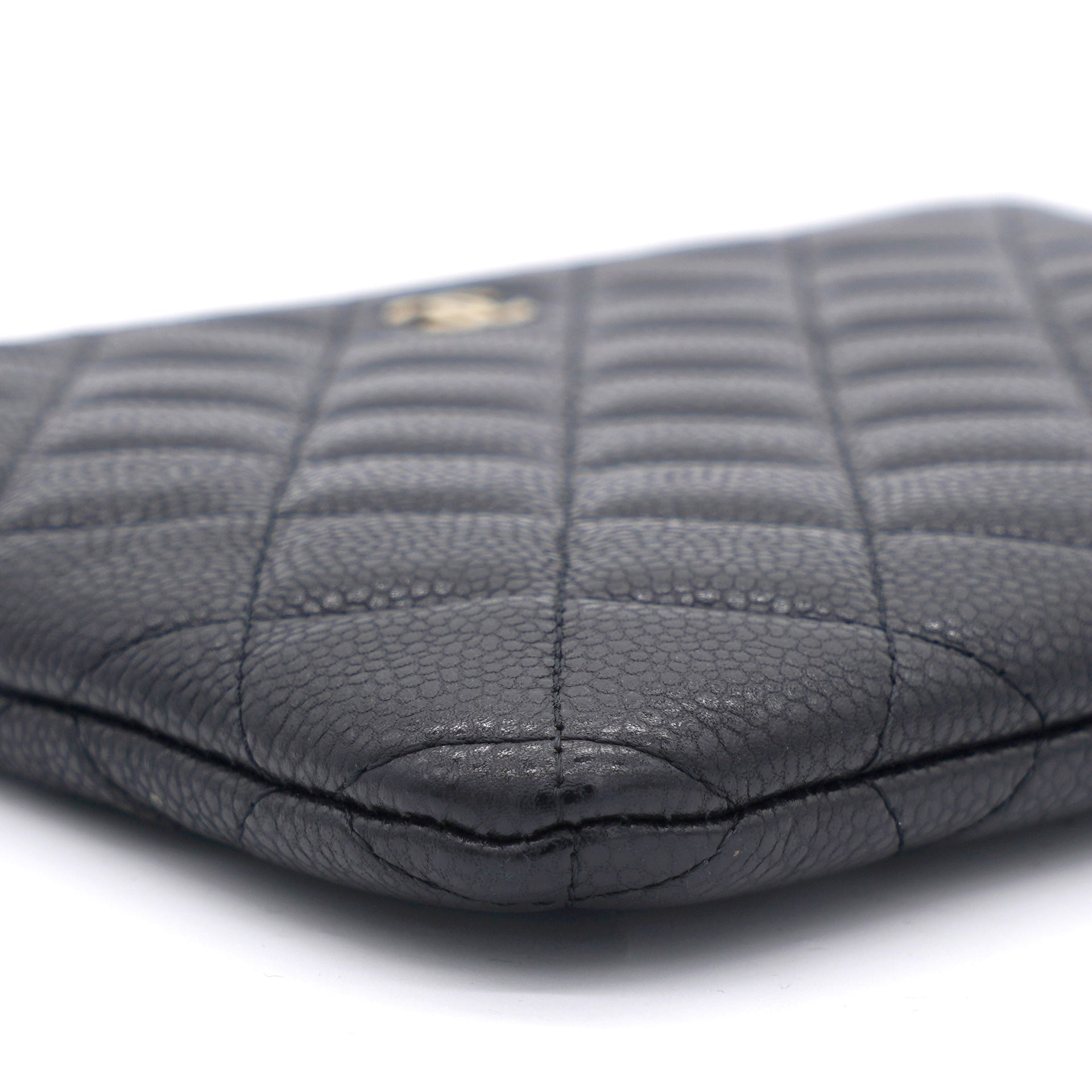 Black Quilted Caviar Leather Small O-Case Clutch
