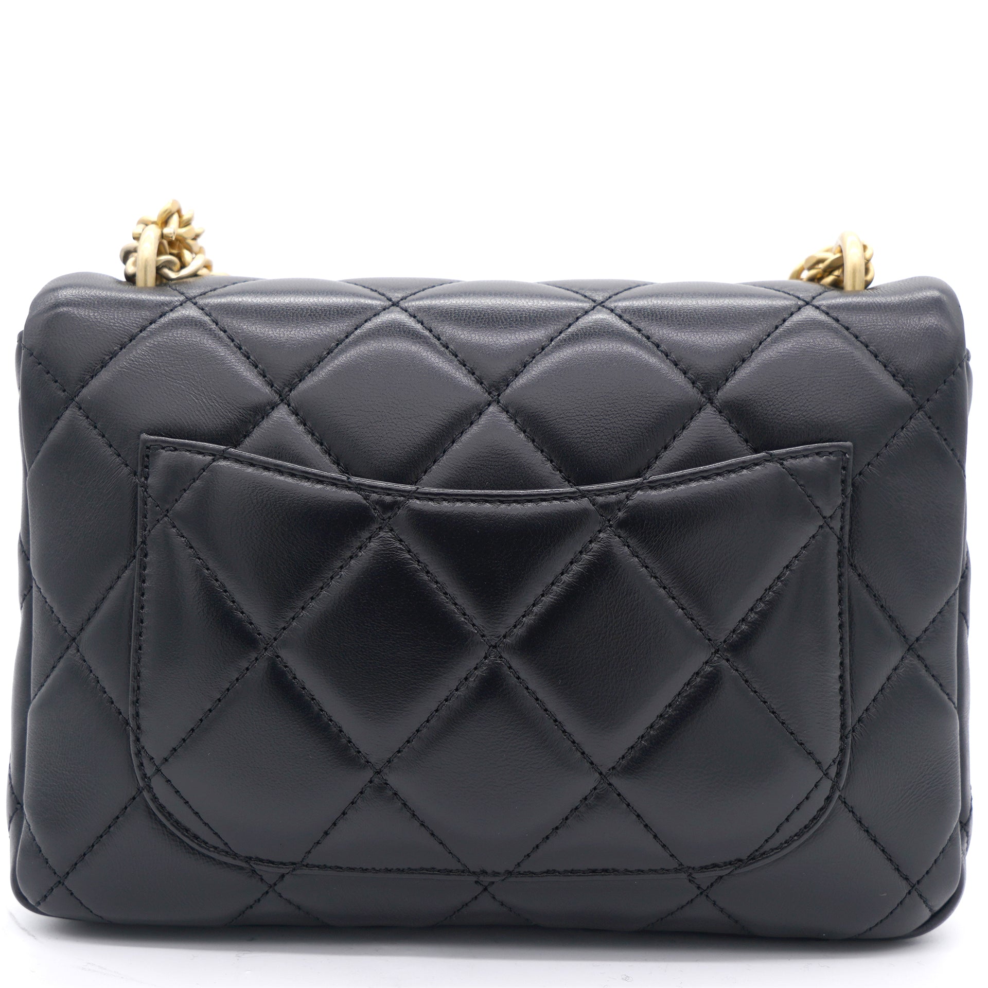 Chanel Lambskin Quilted CC Pearl Crush Mini Rectangular Flap Bag Black 
