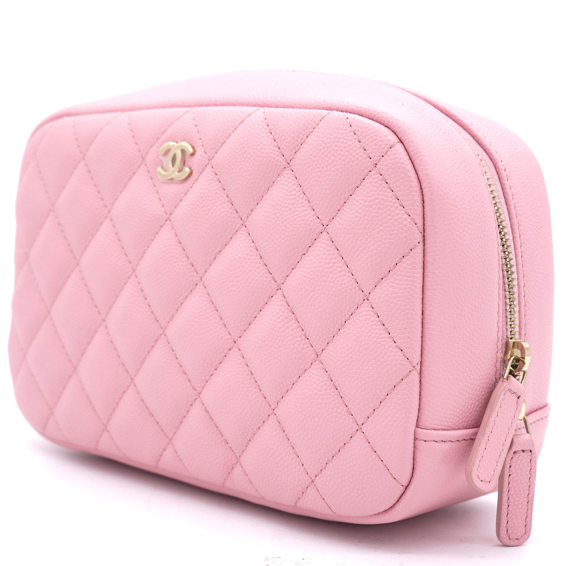 Chanel Caviar Quilted Medium Curvy Pouch Cosmetic Case Light Pink
