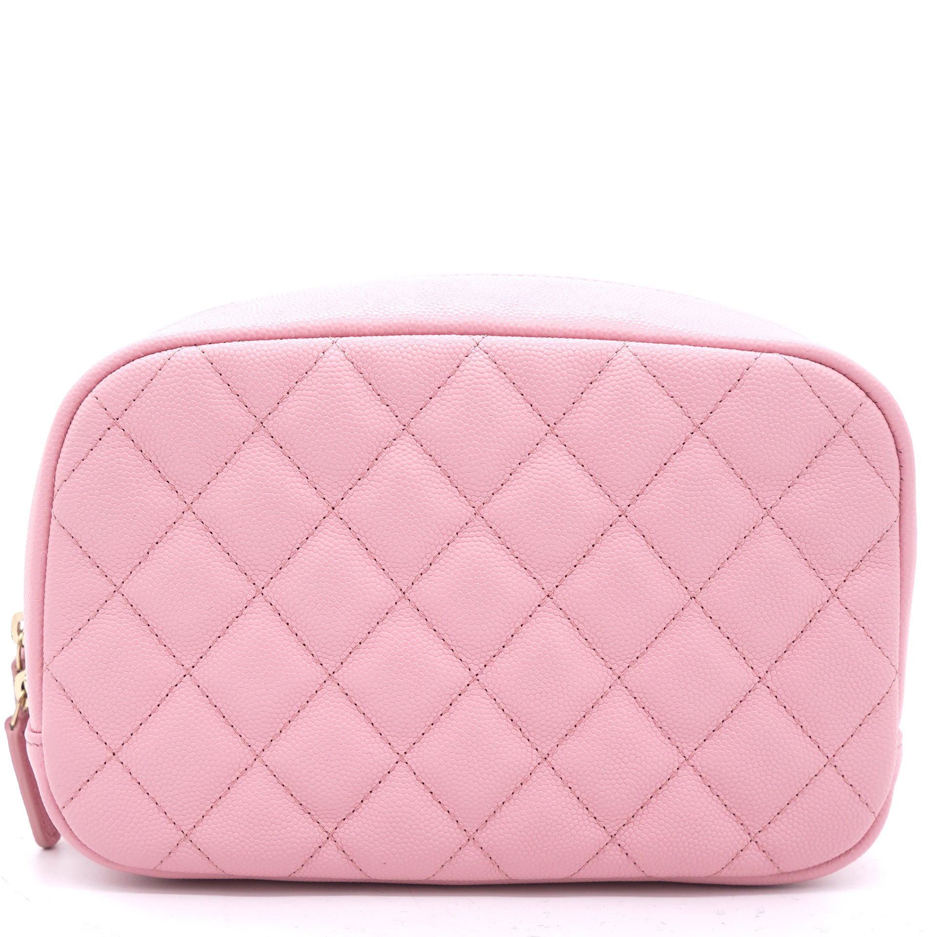 Chanel Caviar Quilted Medium Curvy Pouch Cosmetic Case Light Pink
