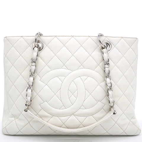 Caviar Quilted Grand Shopping Tote GST White