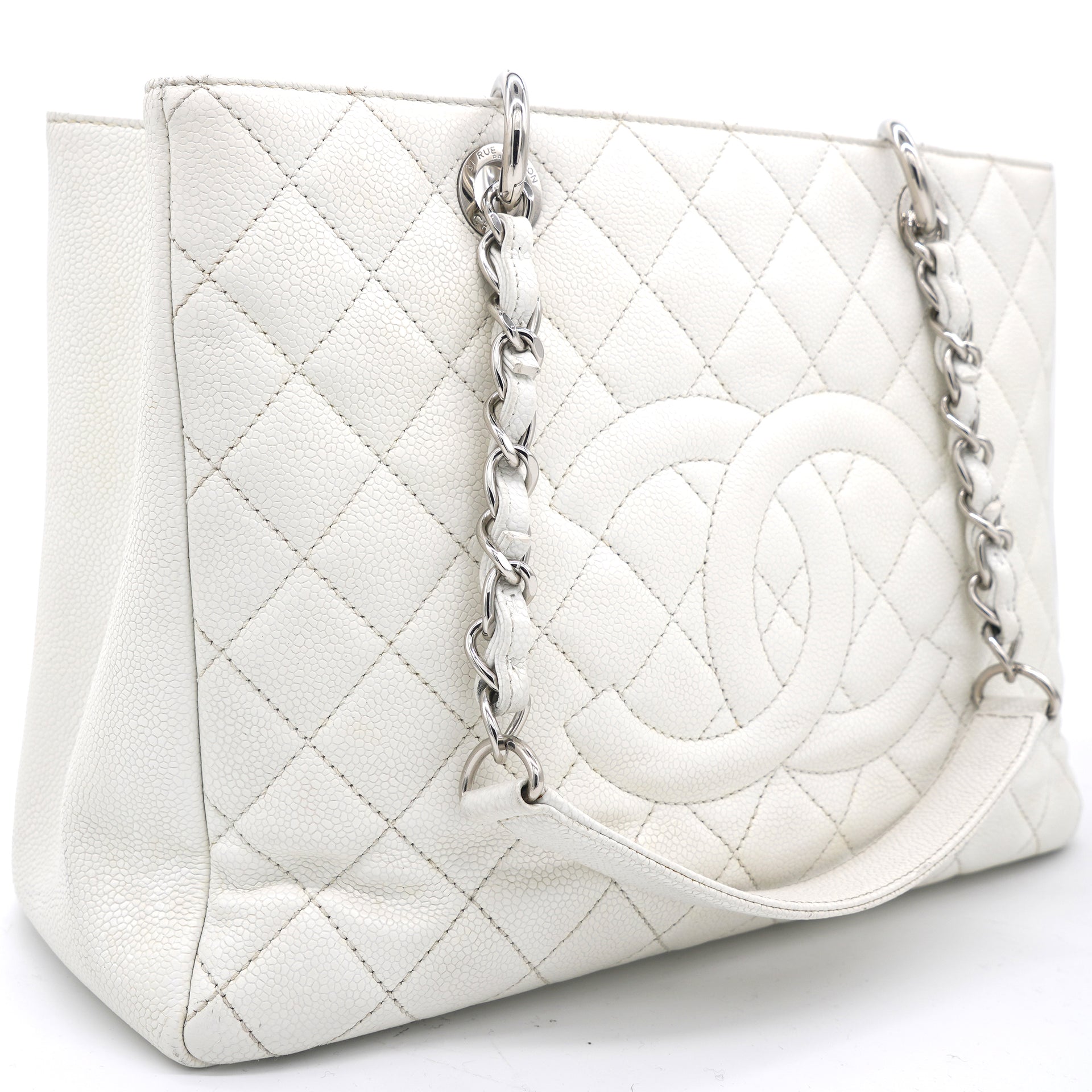 Caviar Quilted Grand Shopping Tote GST White