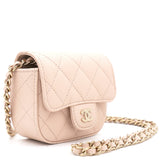 Pink Beige Quilted Caviar Leather Flap Card Holder with Chain