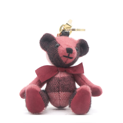 Pink House Check Canvas Thomas Bear Bow Tie Keychain Bag Charm