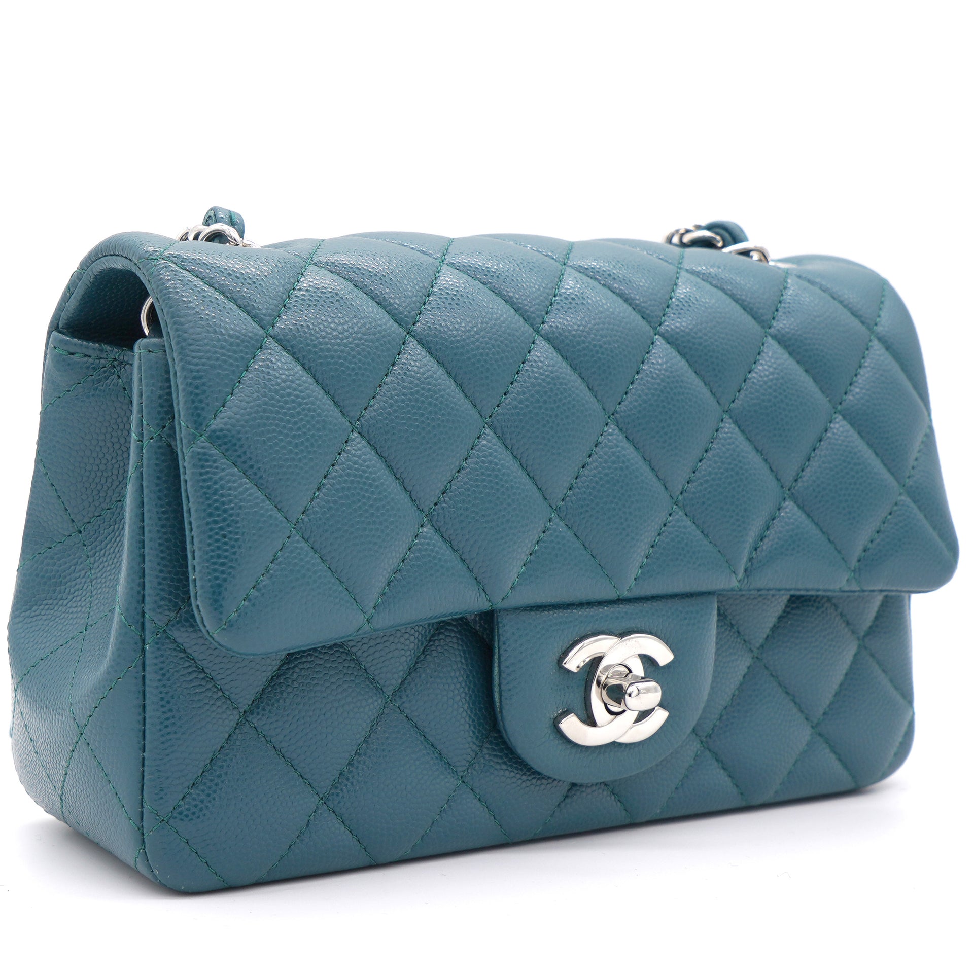 chanel Mini Flap Bag Denim  SilverTone Metal Blue  Nice Bag