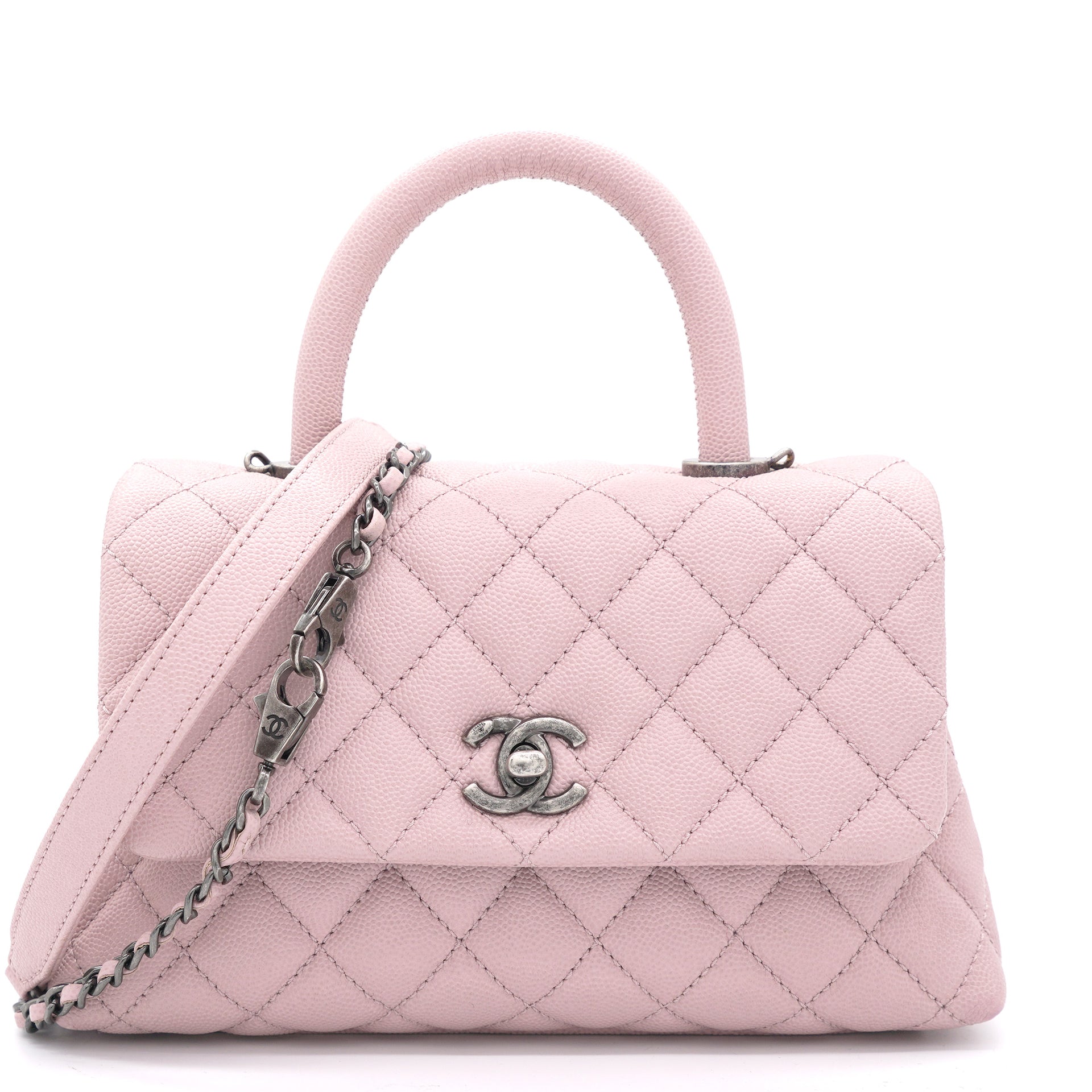 2019 Chanel Pink Quilted Caviar Leather Small Coco Handle