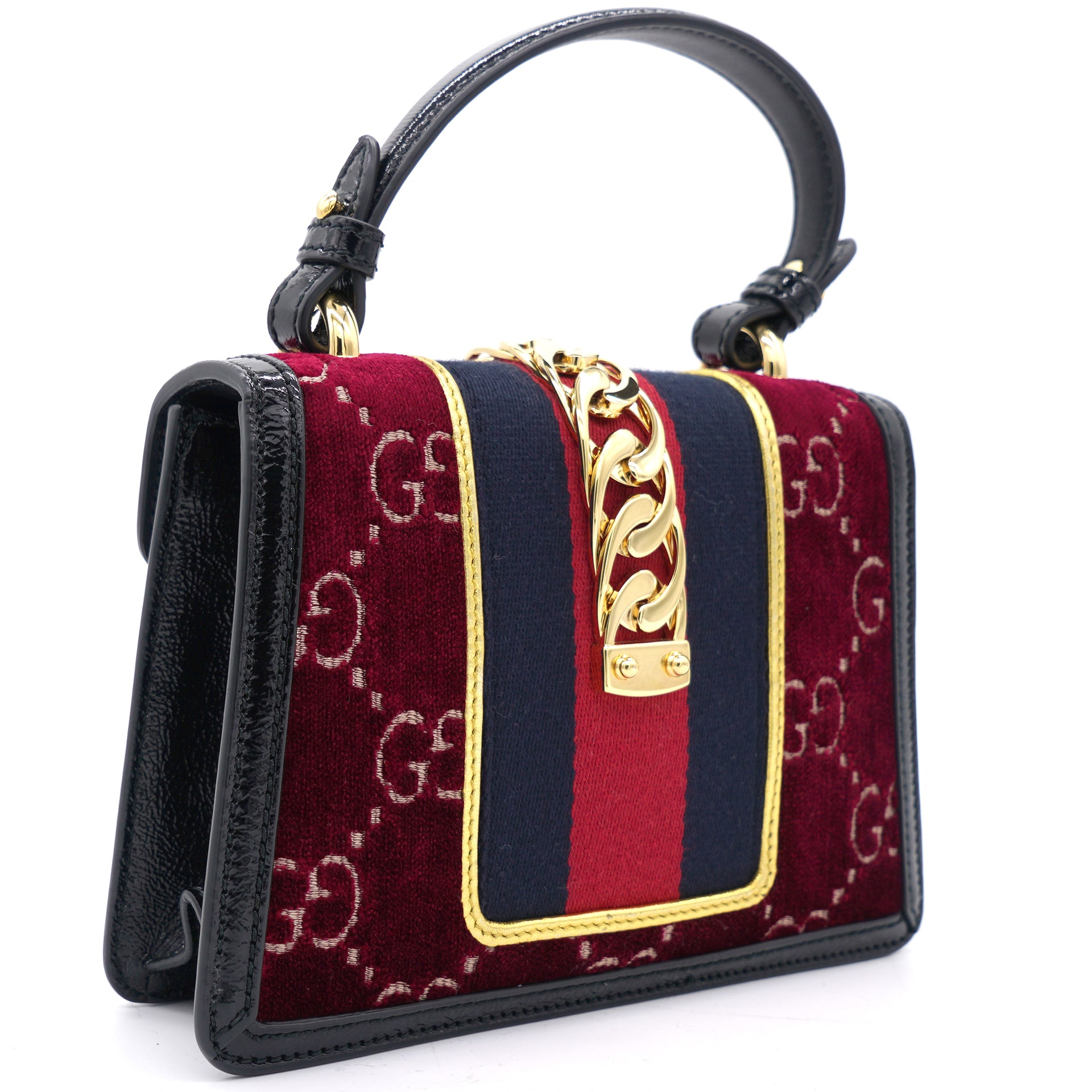 Multicolor Velvet and Patent Leather Mini Web Chain Sylvie Top Handle bag