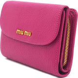Double Sided purse Tri-fold wallet leather Pink Used Women logo
