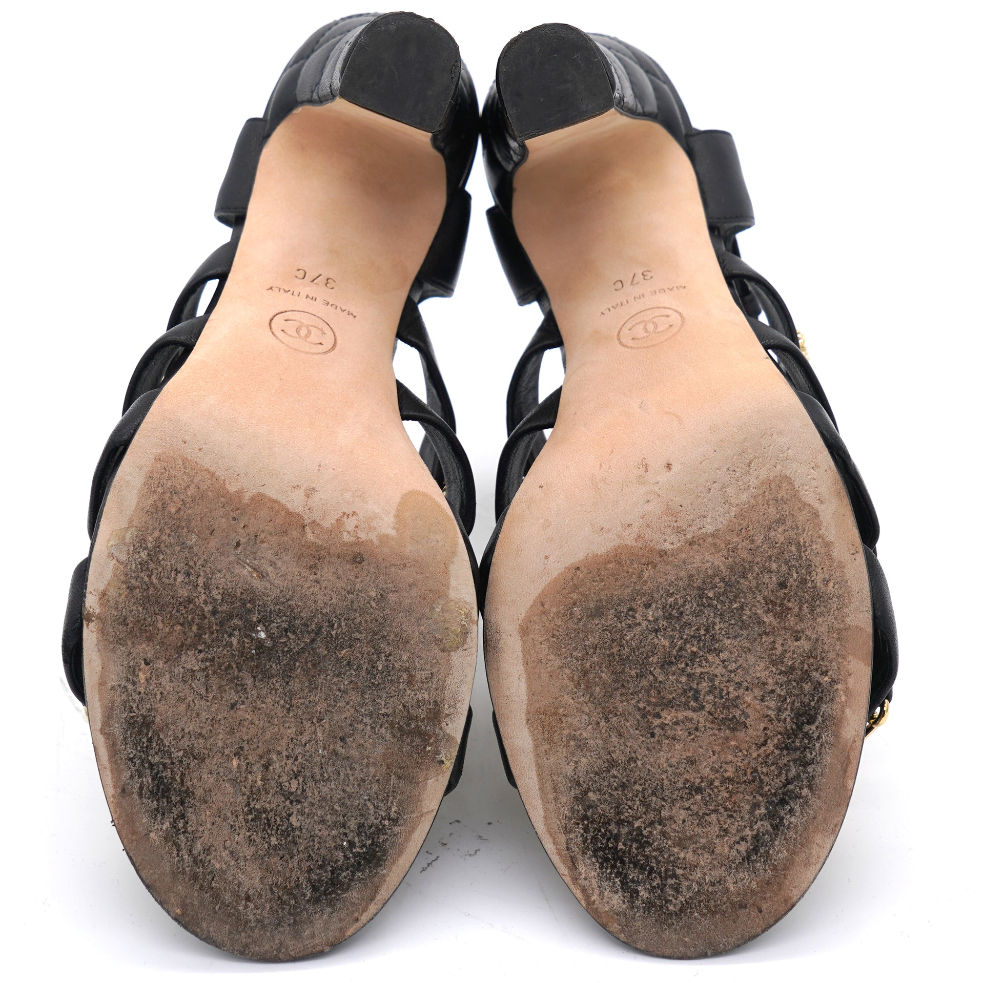 Black Leather Block Heel Sandals 37