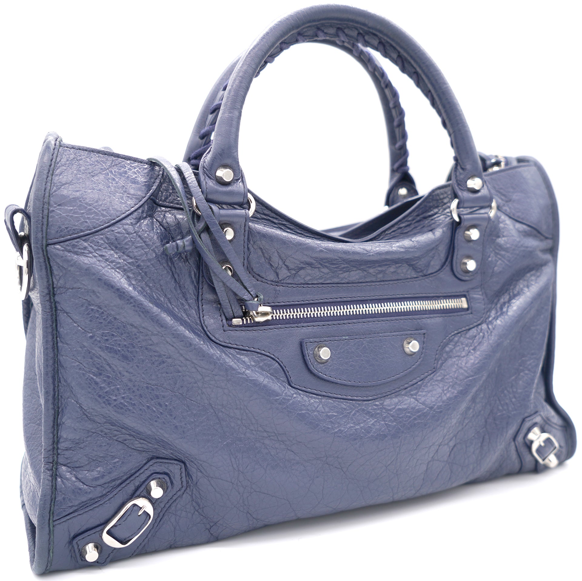 Blue Lambskin Leather Motorcycle City Bag