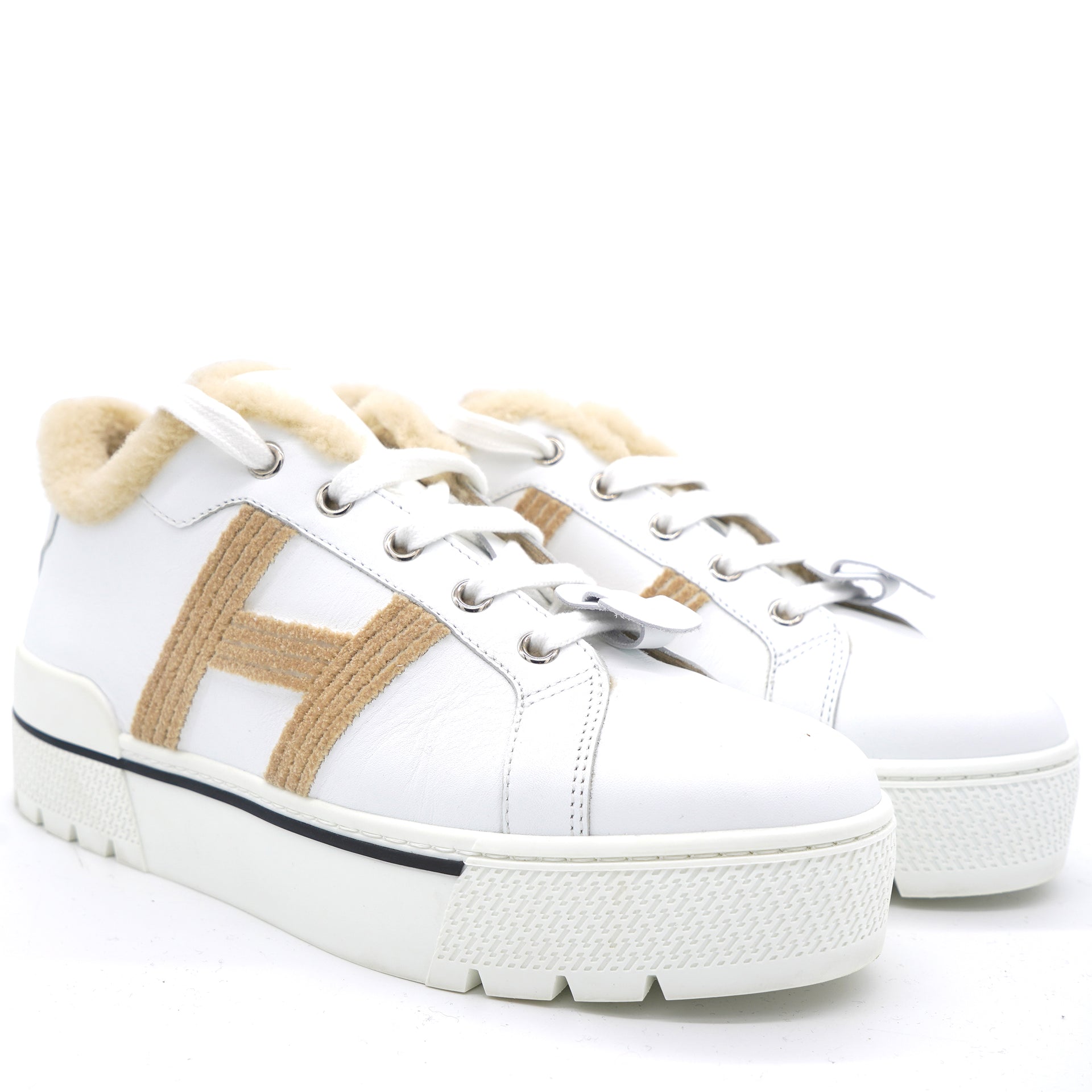 Calfskin Woolskin Dare Sneakers White Ecru 37