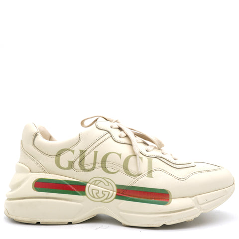 Men Rhyton Gucci Logo Leather Sneakers 6.5