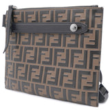 Brown FF Logo Embossed Leather Messenger Bag
