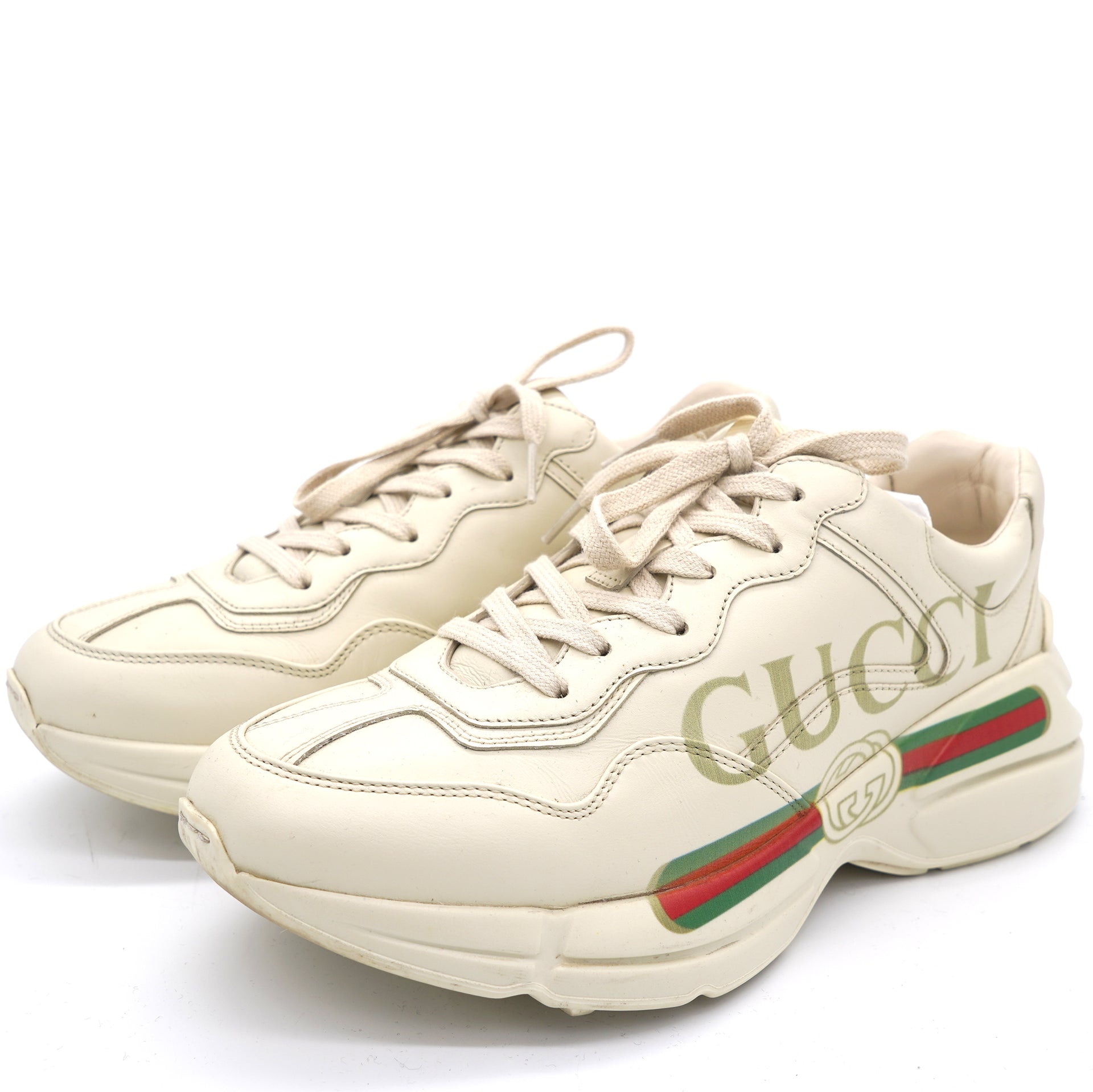Men Rhyton Gucci Logo Leather Sneakers 6.5