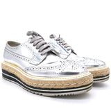 Silver Leather Lace-Up Derby Shoe 37