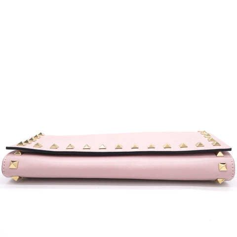 Light Pink Leather Rockstud Wristlet Flap Clutch