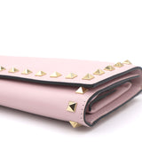 Light Pink Leather Rockstud Wristlet Flap Clutch