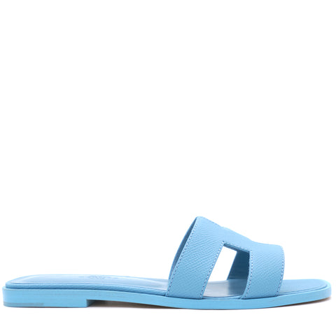 Blue Epsom Leather Oran Flat Sandals 37
