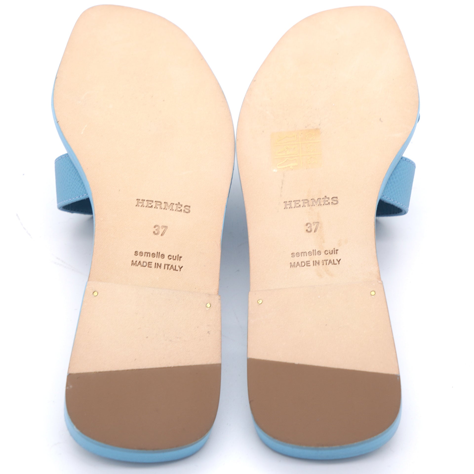 Blue Epsom Leather Oran Flat Sandals 37