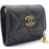 Black Quilted Lambskin Leather cc Enamel Card Holder with Chain