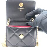 Black Quilted Lambskin Leather cc Enamel Card Holder with Chain