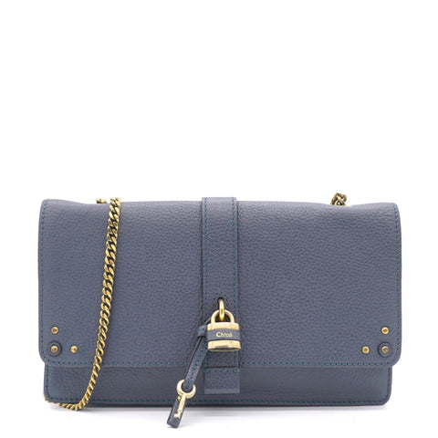 Blue Leather Padlock Chain Clutch