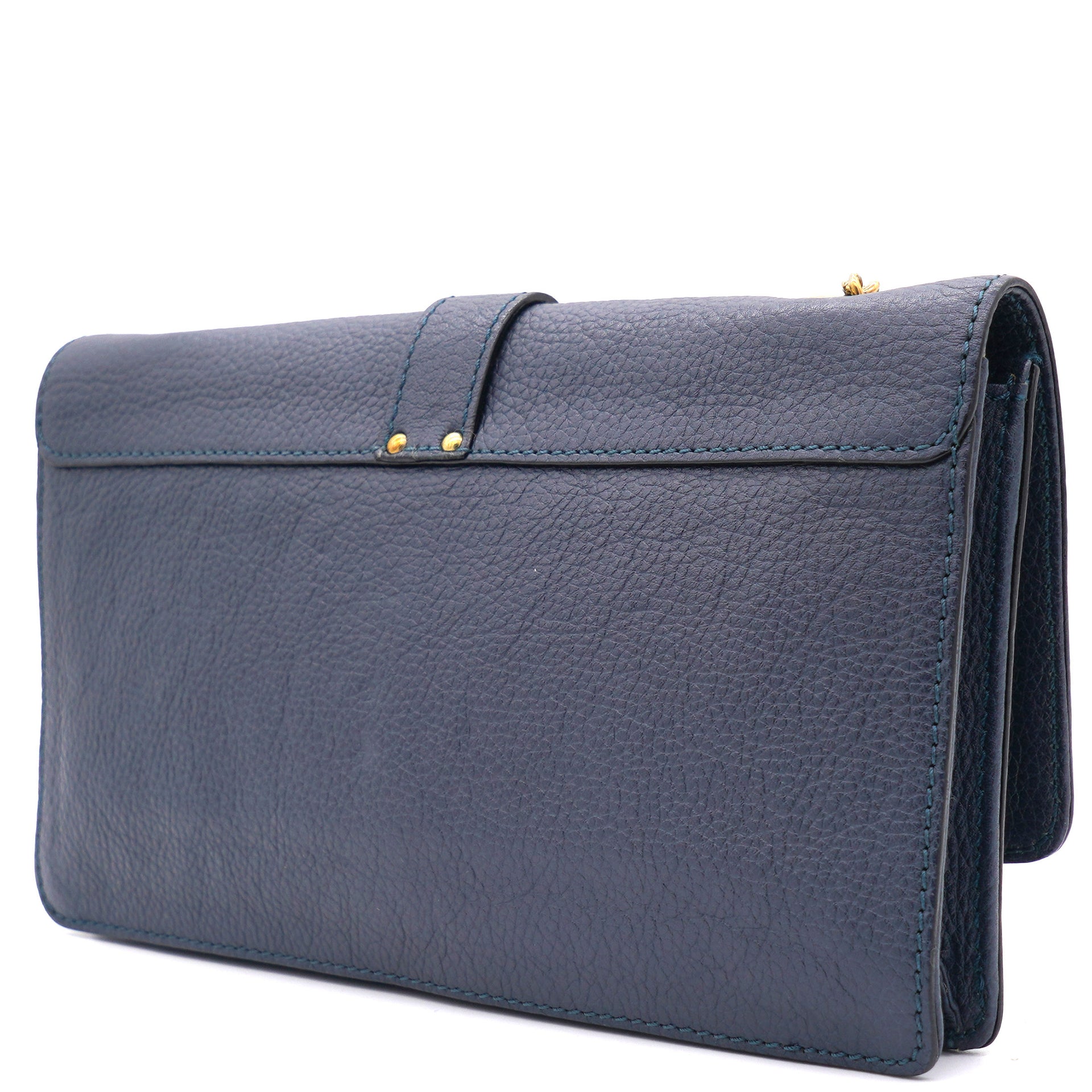 Blue Leather Padlock Chain Clutch