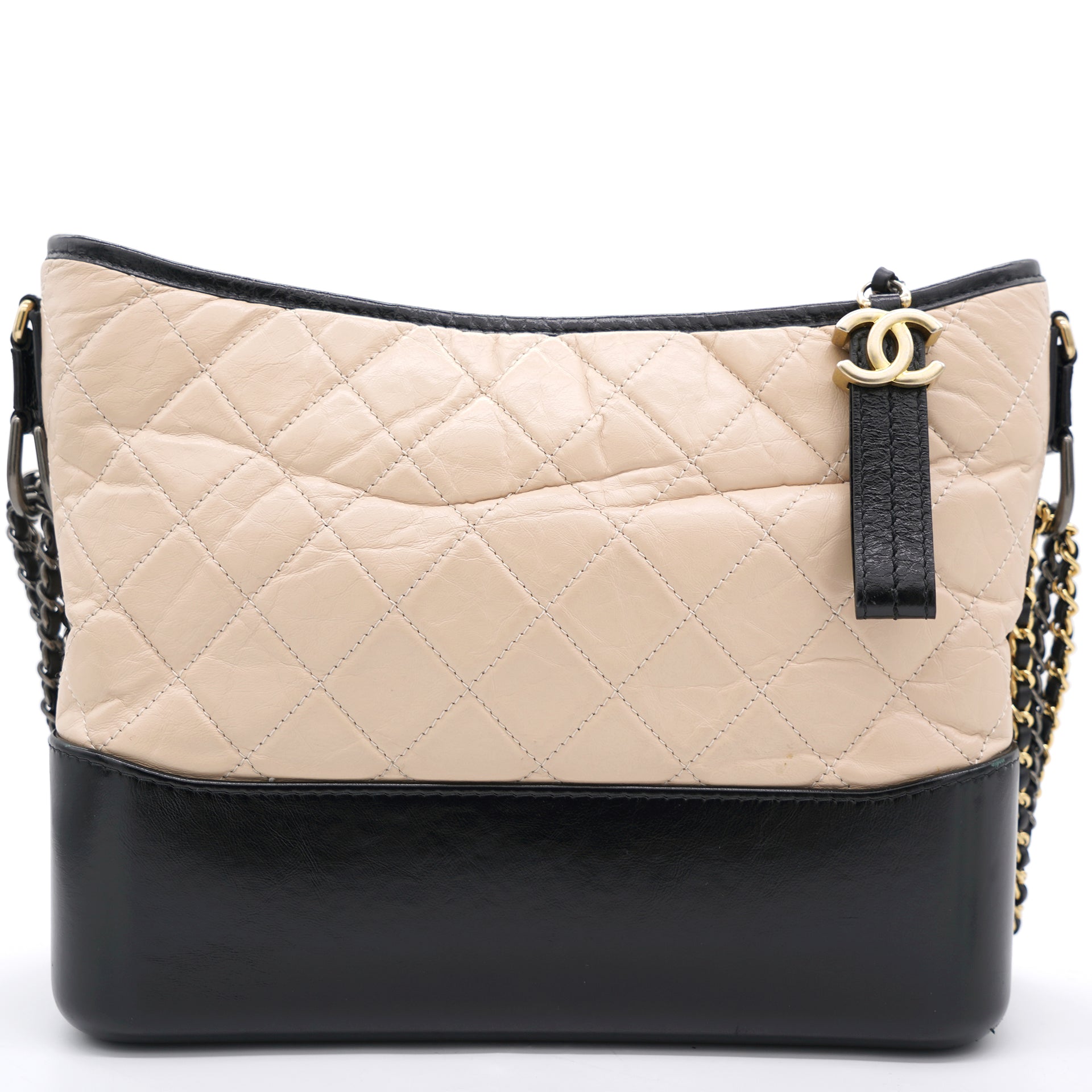 CHANEL Aged Calfskin Quilted Gabrielle Wallet On Chain WOC Beige